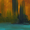..New York Skyline in Gold<br>Acrylic on Canvas<br>24 x 36 inches 